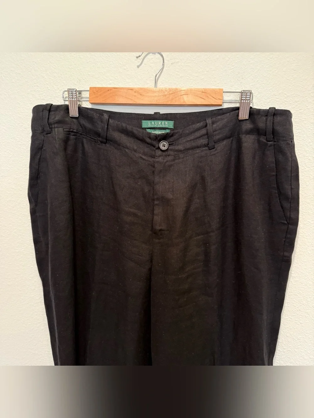 Lauren Ralph Lauren Black Linen Wide Leg Trousers NWOT Size 16